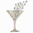 Rhodium Plated AB Crystal Cocktail Glass Pin Brooch