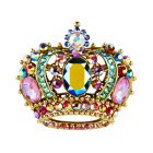 Gold plated crown multicoloured AB crystal statement brooch