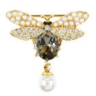 Gold plated crystal and pearl bee brooch