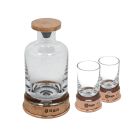 Copper plated pewter and glass mini decanter and shot glass set