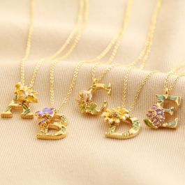 Floral initial necklace cheap