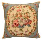 Blue tapestry cushion with flowers