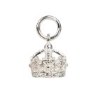 A silver bracelet charm in the shape of Queen Victoria's crown hanging from a small silver bracelet loop.