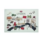 Blue tea towel featuring map of London's landmarks