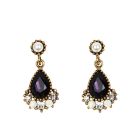 Purple, gold and pearl teardrop earrings