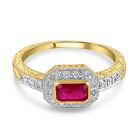 Yellow gold ring set with ruby and diamonds