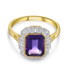 9ct Yellow Gold Ring set with Amethyst & Diamond