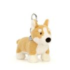 Small brown and white fluffy corgi plush toy on keyring