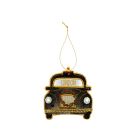 Embroidered black cab with holly decoration 