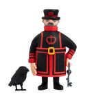 Red and black beefeater guard and raven toy figurine