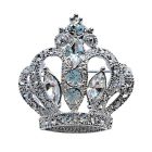 Rhodium plated crystal crown brooch