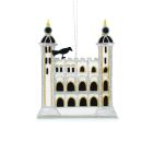 White Tower embroidered hanging decoration stitched with gold and silver cord and a raven sitting on top 