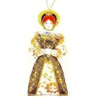 A fabric hanging decoration of Elizabeth I embroidered with gold thread, lace and gold sequins.