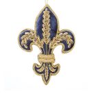 A Fleur-de-lis shaped hanging decoration made with blue velvet and gold cord