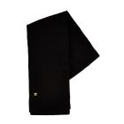 Folded black scarf with gold logo badge