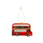Embroidered red bus decoration with holly