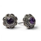 Amethyst and marcasite flower stud earrings