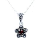 Marcasite Sterling Silver and Garnet Flower Pendant