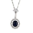 Oval Sapphire and Crystal Drop Pendant Necklace