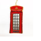 Red Telephone box with gold embroidery fabric hanging decoration