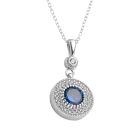 Round silver and sapphire silver pendant necklace