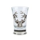 Pewter and glass shot glass with silver stag bust