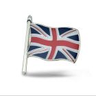 An enamelled metal Union Jack flag pin badge in red, white and blue. 