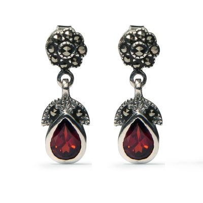 Marcasite and garnet drop earrings