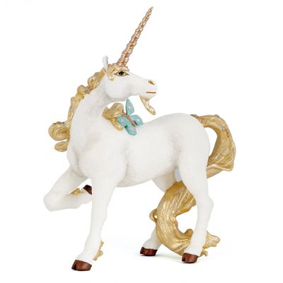 White unicorn with gold horn and tail model toy