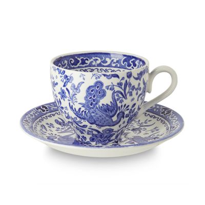 Blue Regal Peacock earthenware tea cup and saucer