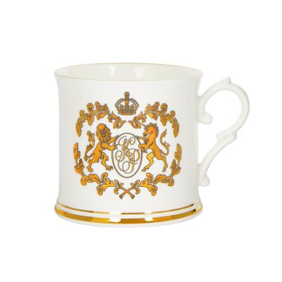 White china tankard with gold Kensington Palace crest