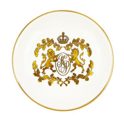 White china bon bon dish with gold Kensington Palace crest