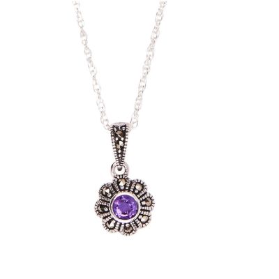 Amethyst and marcasite flower pendant