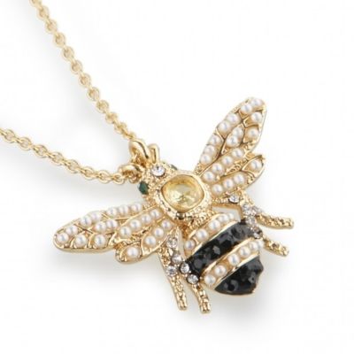 Gold plated bejewelled pearl bee pendant