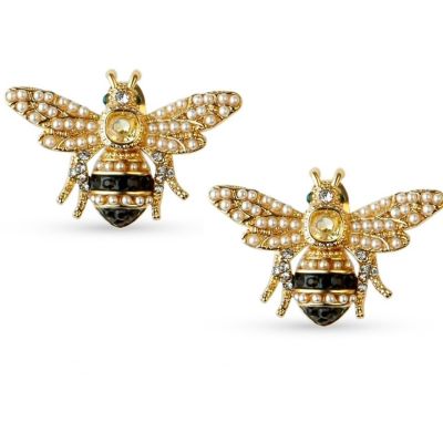 Gold plated bejewelled pearl bee stud earrings