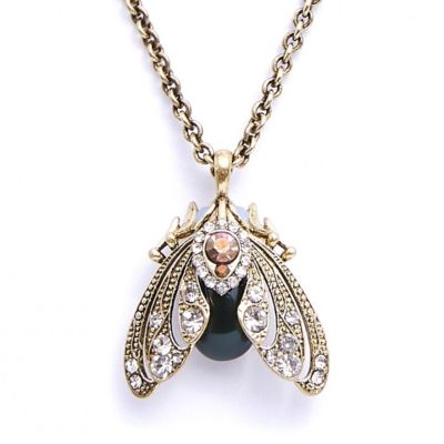 Gold plated bejewelled moth drop pendant