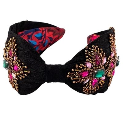 Pink and teal jewelled black headband