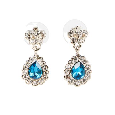 Faux sapphire teardrop crown earrings