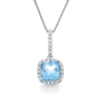 Glacier blue topaz and diamond pendant 