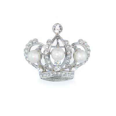 Swarovski pearl silver crown brooch