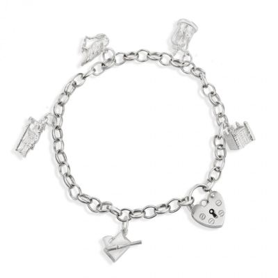 Silver traditional heart lock charm bracelet