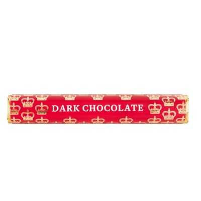 Crown Dark Chocolate Bar 85g - A dark chocolate bar in a red sleeve and gold foil, illustrated with gold crowns. 