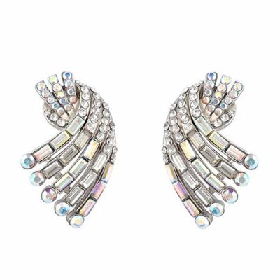 Rhodium plated Deco clear crystal twist stud earrings