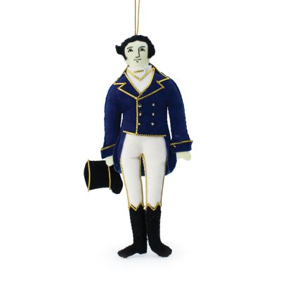 Mr Darcy hanging luxury literary character decoration wearing blue tail coat and carrying top hat