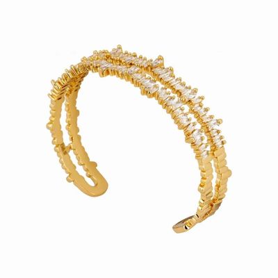 Gold plated double row crystal baguette adjustable bracelet