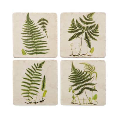 Green fern ceramic kitchen coasters set of 4