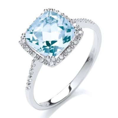 Glacier blue topaz and diamond ring
