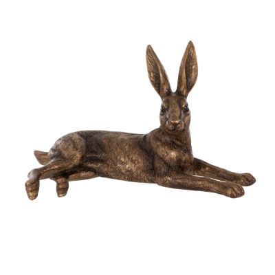 Lying golden hare garden ornament