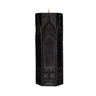 Large back hexagon wax candle with gothic engraved designs