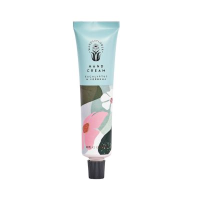 Wanderflower Eucalyptus & Verbena Hand Cream  -  A eucalyptus & verbena fragranced hand cream in a pink and turquoise, floral coloured tube. 
